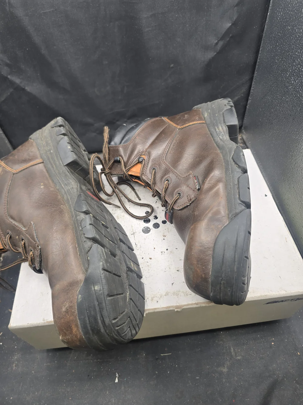 Wolverine Brown Work Boots with Orange Tongue Accents